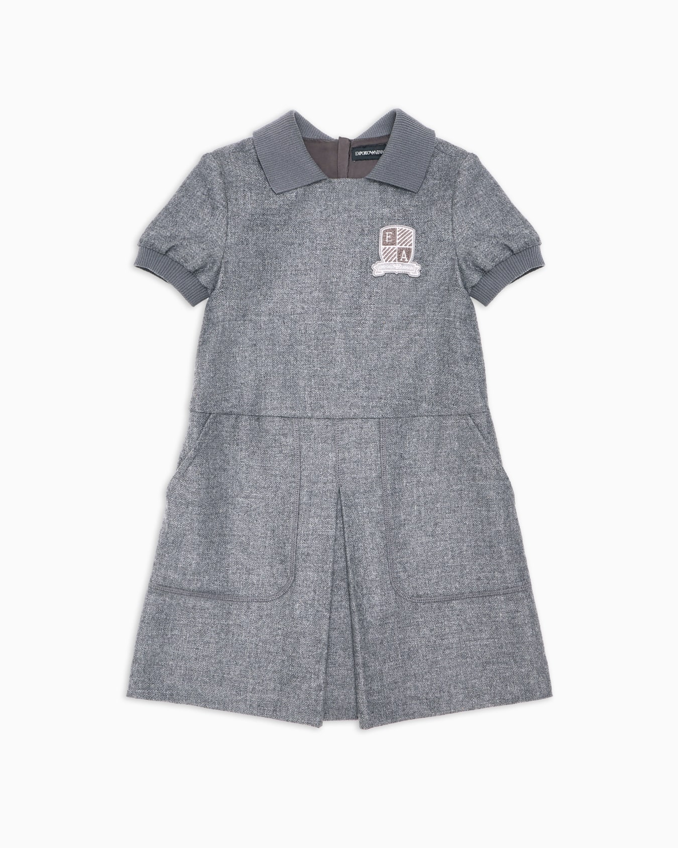 Abito con maniche a sbuffo in misto lana con patch stemma logo Slide 0