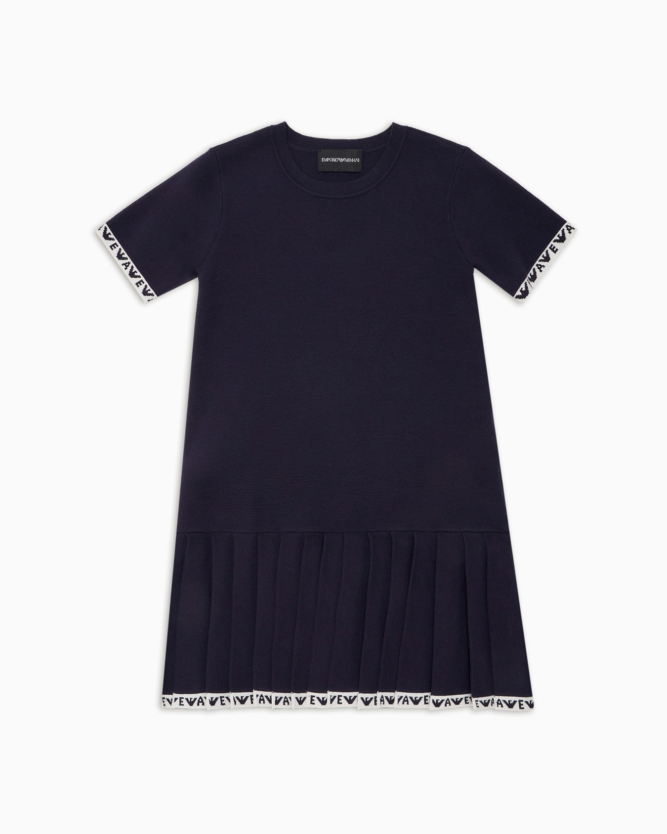 Knitted dress with pleated skirt and logo trim Slide 0