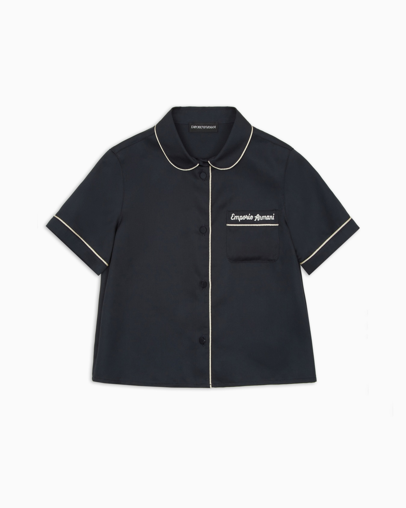 Chemise à col Claudine en modal avec passepoil et poche à rabat Diapositive 0