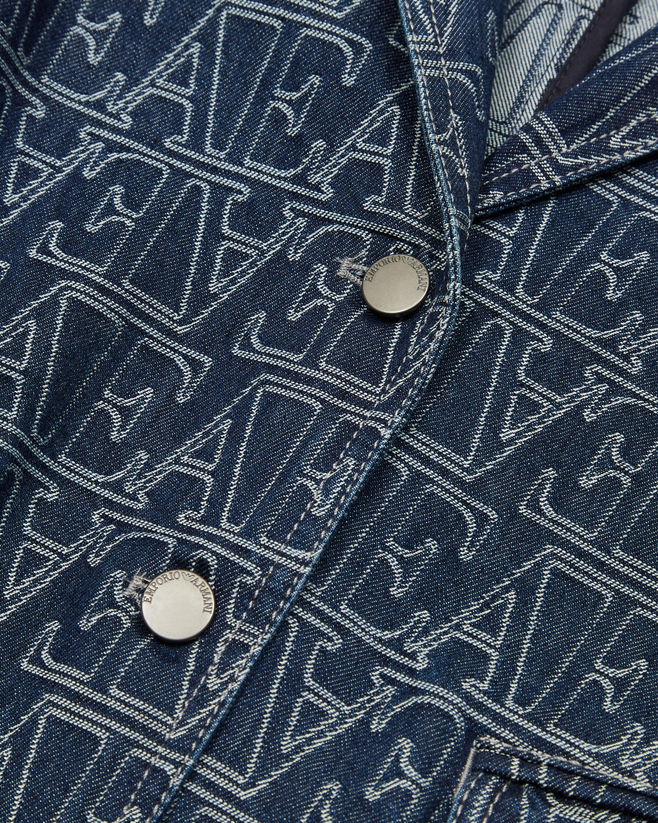 Single-breasted jacket in jacquard denim with all-over lettering Slide 1