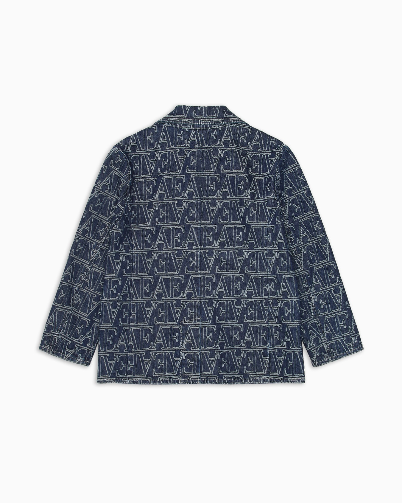 Single-breasted jacket in jacquard denim with all-over lettering Slide 2
