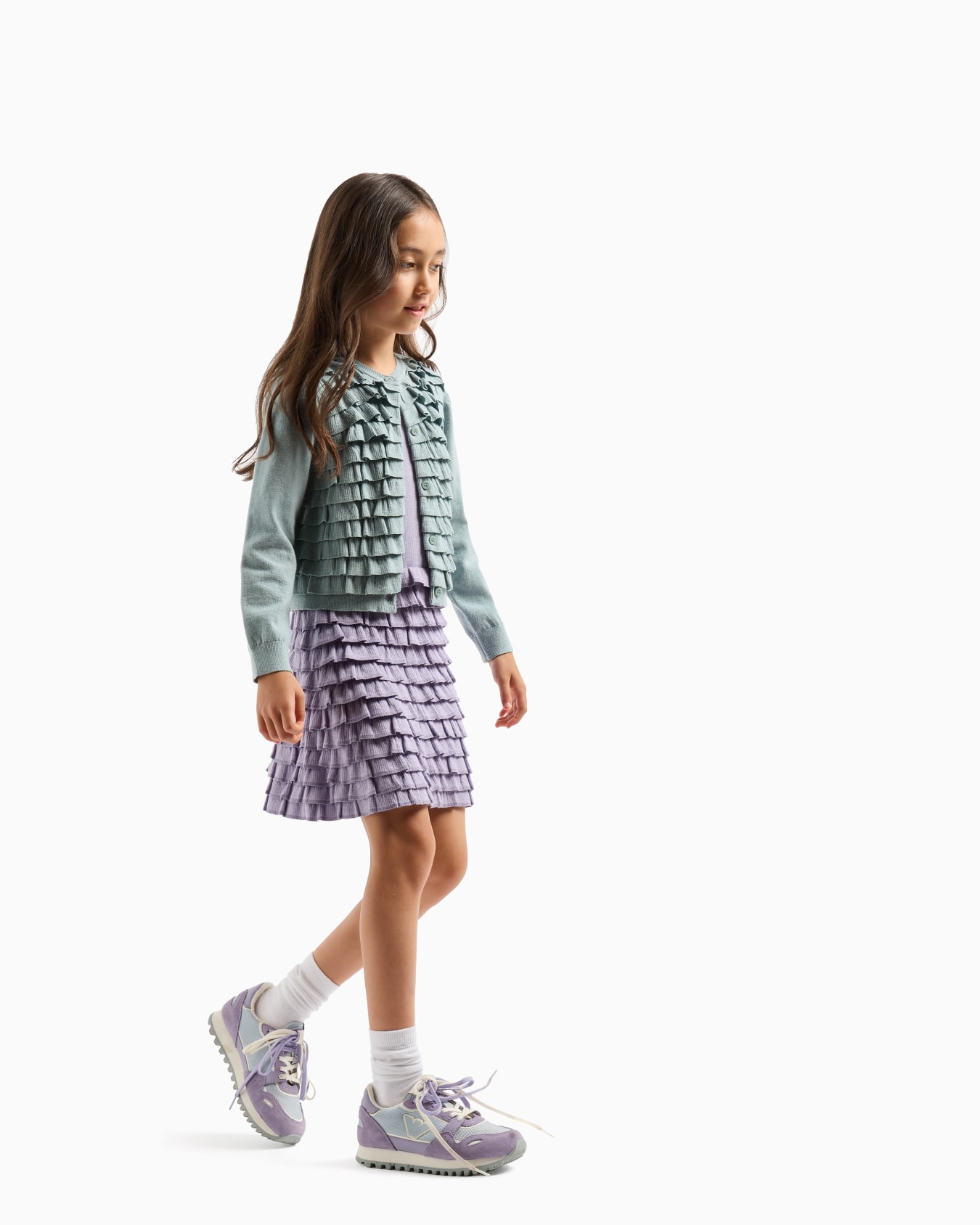 Cardigan tricoté avec volants et ruchés Diapositive 3