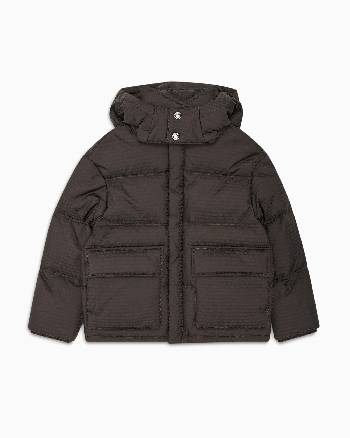 ASV nylon puffer jacket with logo lettering, hood and recycled down Slide 0