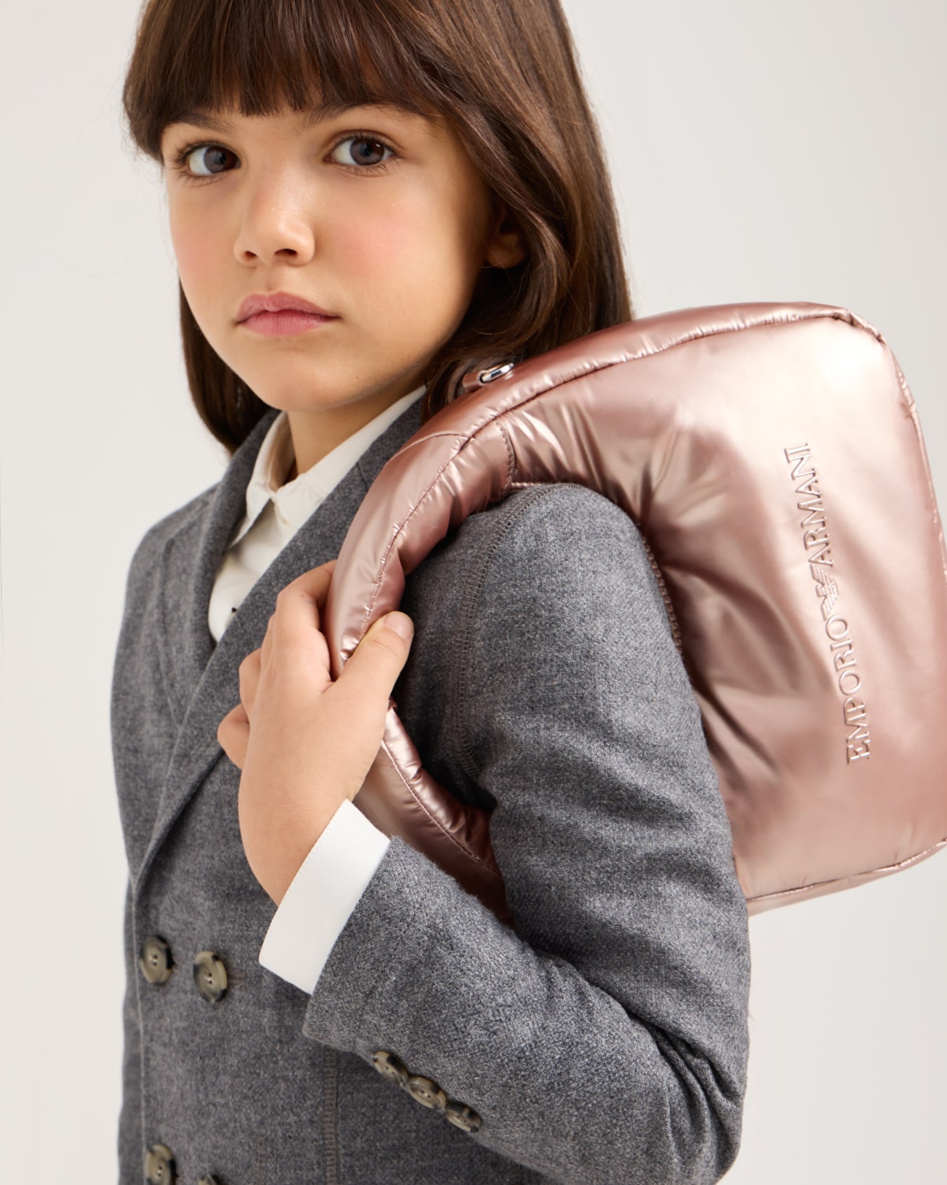 Wool-blend double-breasted jacket with logo crest patch Slide 6