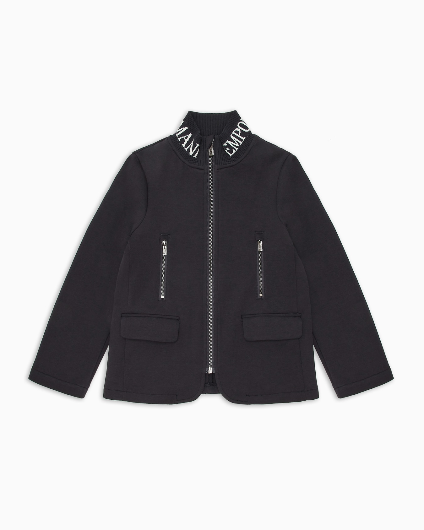 Giacca full zip in double jersey con collo logato Slide 0