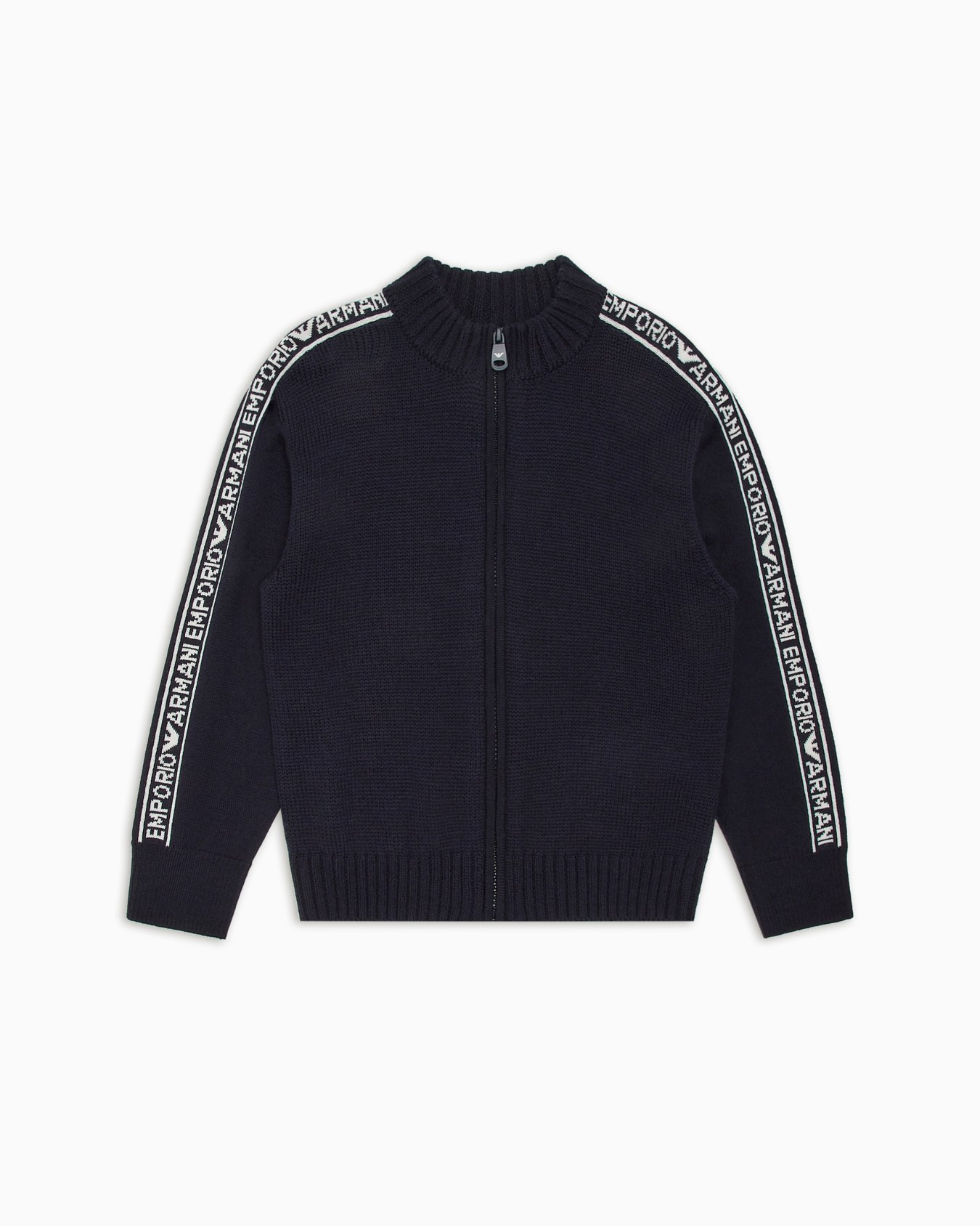 Full-zip virgin wool-blend cardigan with jacquard logo lettering Slide 0