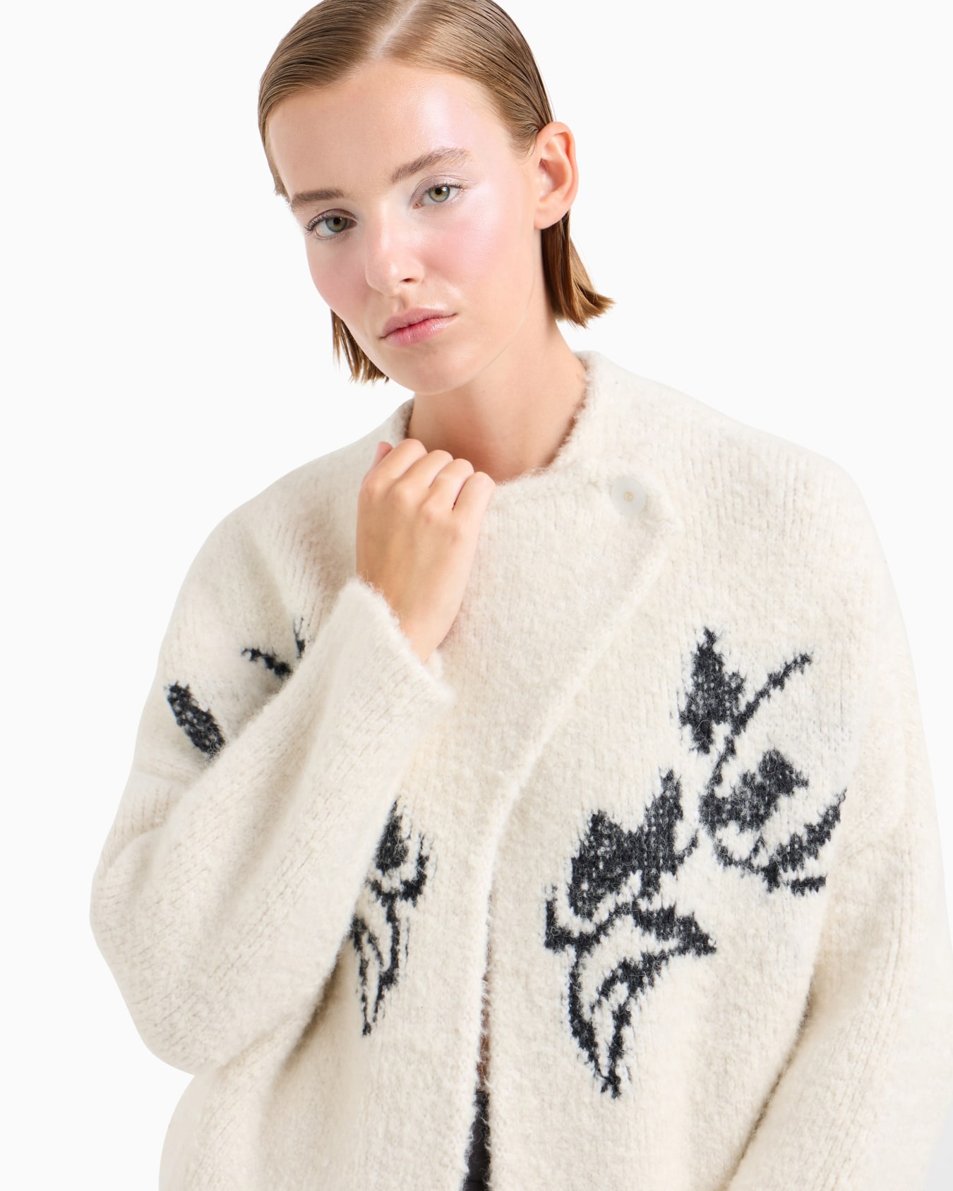 Manteau en alpaga, laine et soie avec incrustation florale Diapositive 4