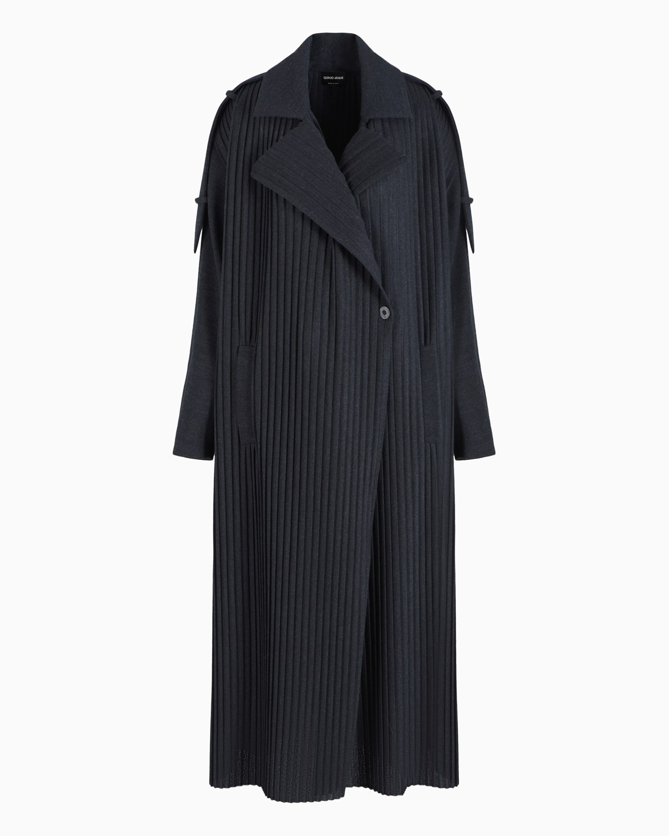 Pleated wool jersey long trench coat Slide 0