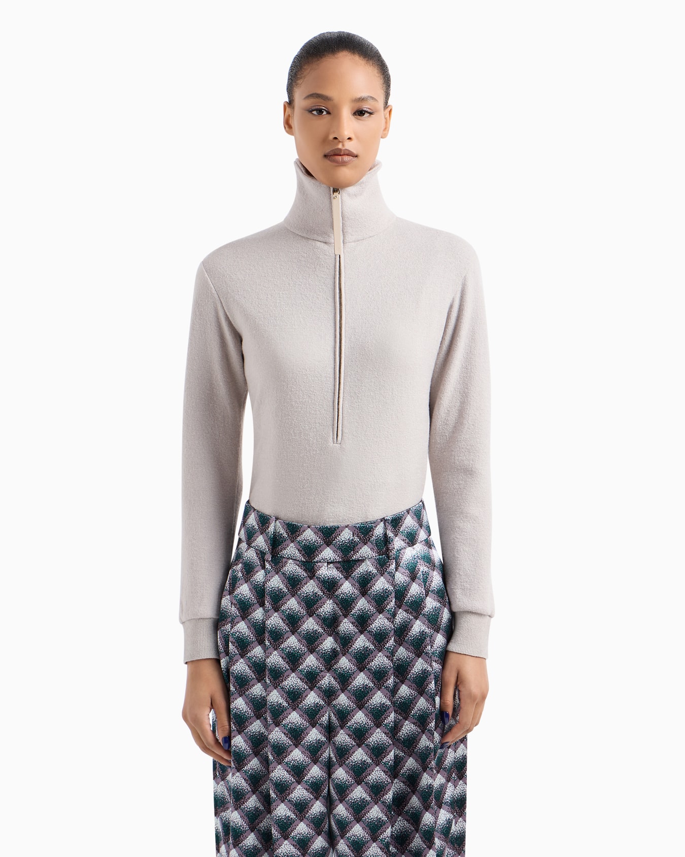 Body manches longues en jersey de cachemire et soie stretch Diapositive 2