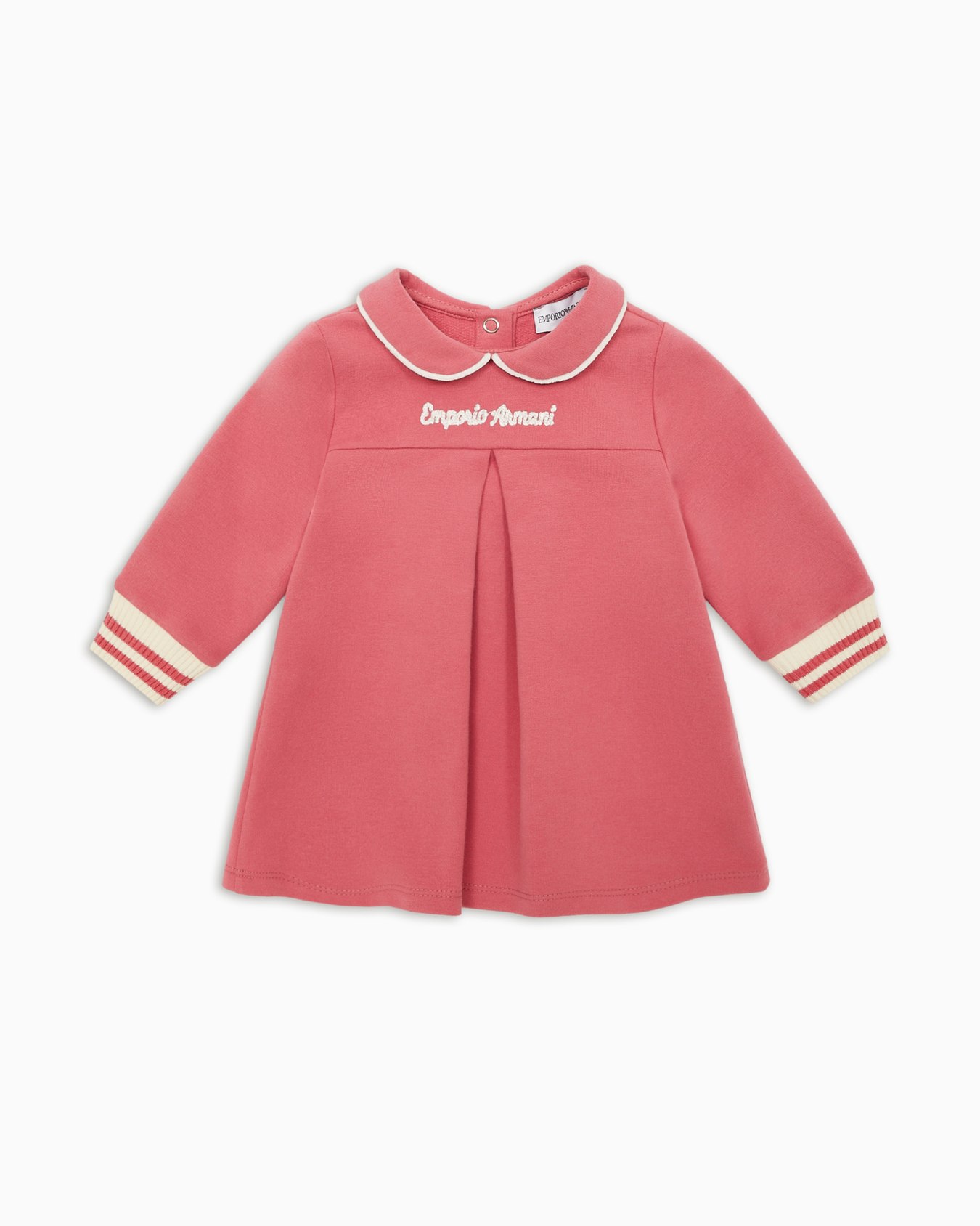 Abito collo claudine con ricamo logo in jersey Slide 0
