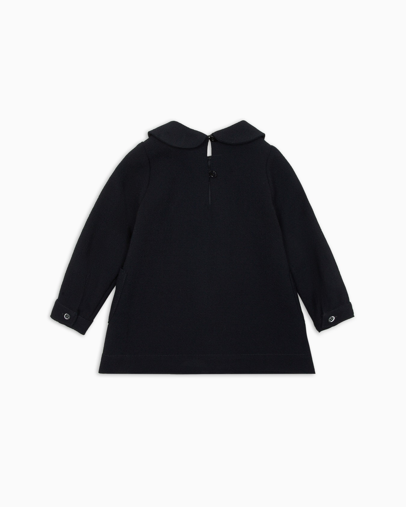 Wool and viscose-blend dress with Peter Pan collar, front opening and pleats Slide 2