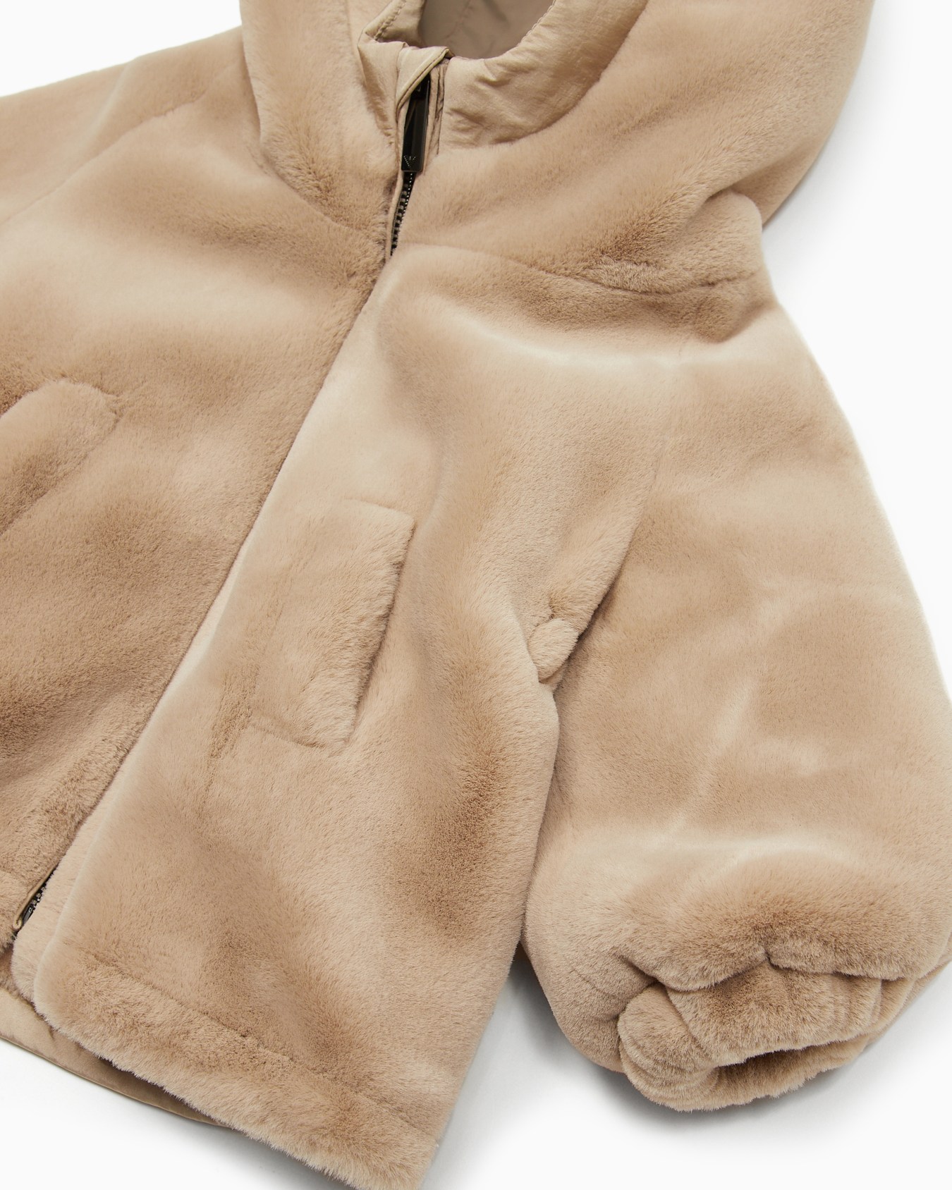 Faux-fur blouson with zip and hood Slide 1