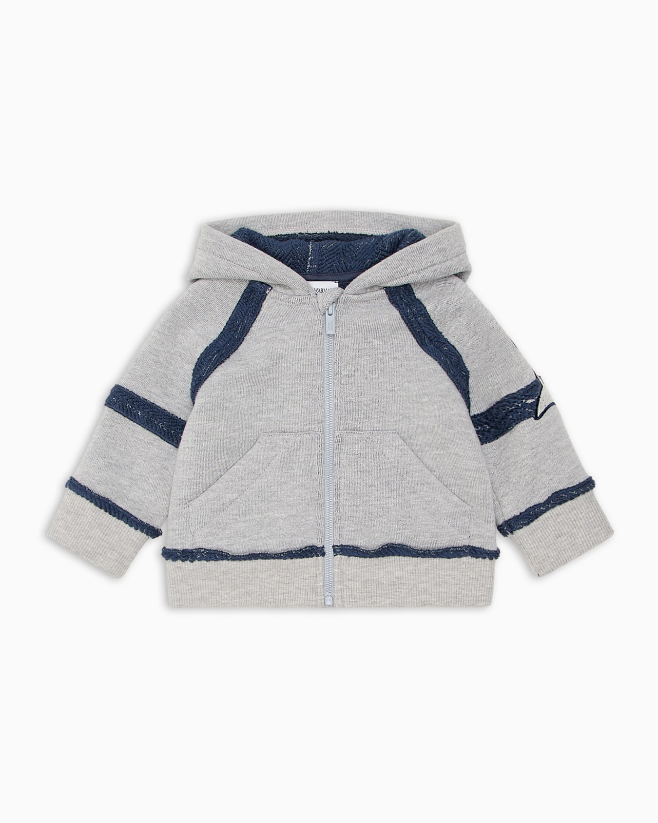 Jersey hooded sweatshirt with zip, trim and oversized patch Slide 0