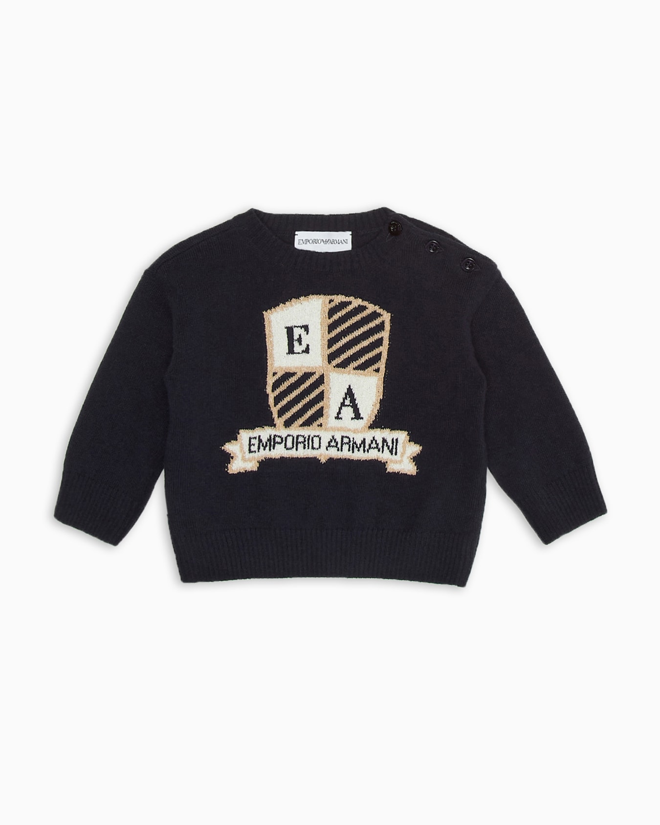 Virgin wool-blend jumper with jacquard logo crest Slide 0