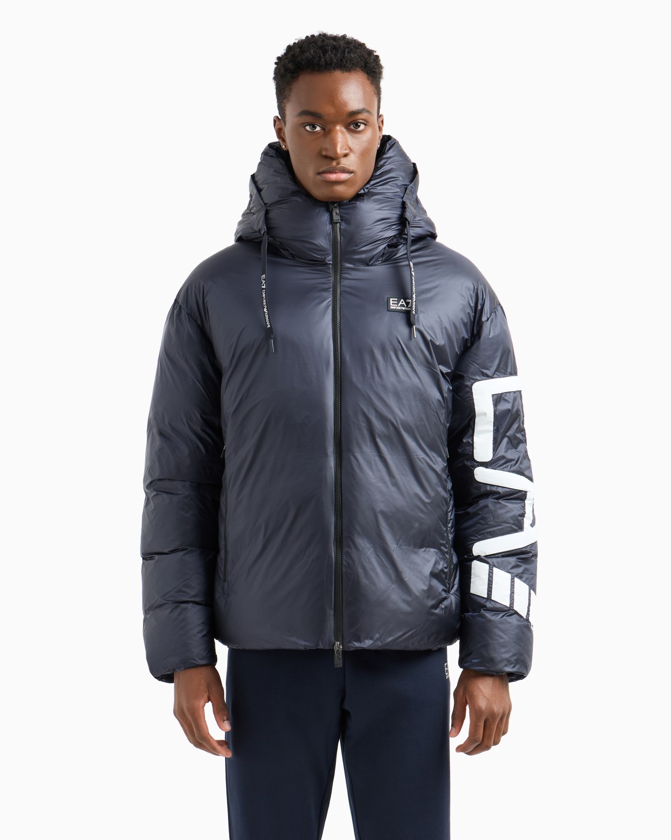 Technical fabric padded jacket with hood Slide 1