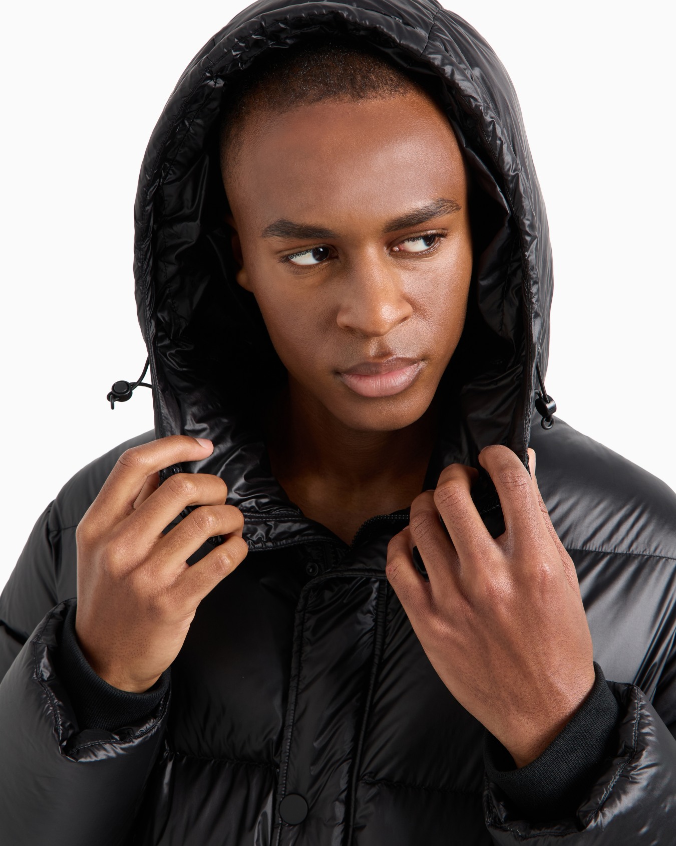 Iridescent nylon down jacket with hood Slide 5
