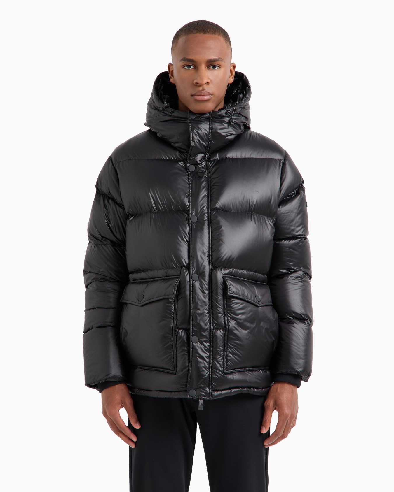 Iridescent nylon down jacket with hood Slide 2