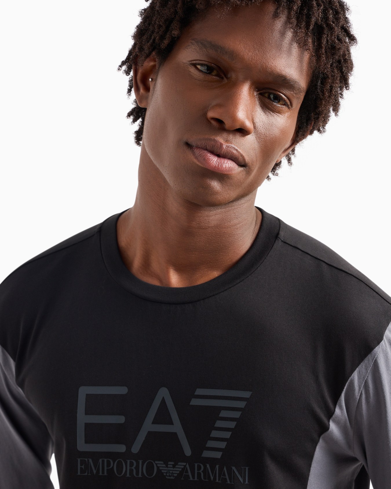 Camiseta de cuello redondo y manga larga Athletic Colour Block en algodón Diapositiva 4