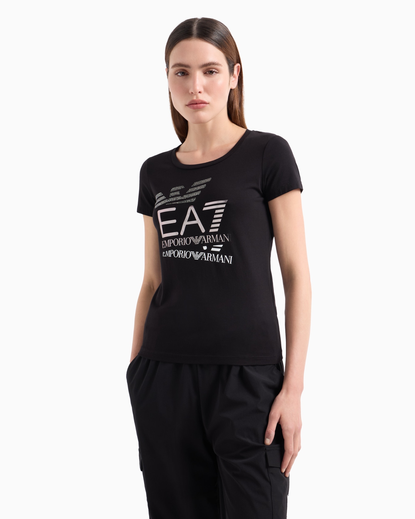 T-shirt ras-du-cou Logo Series en coton stretch Diapositive 1