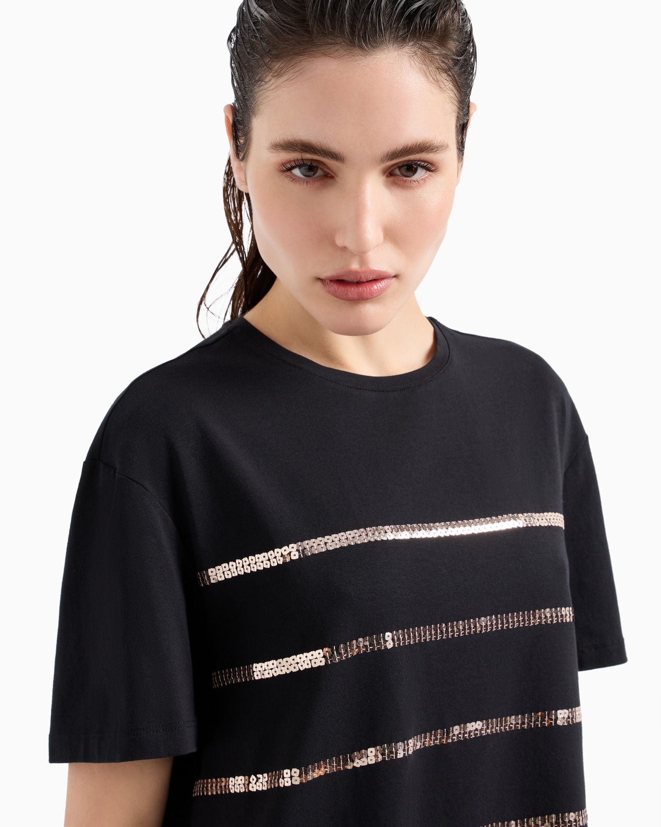 Precious crew-neck T-shirt in a stretch cotton and modal blend Slide 4