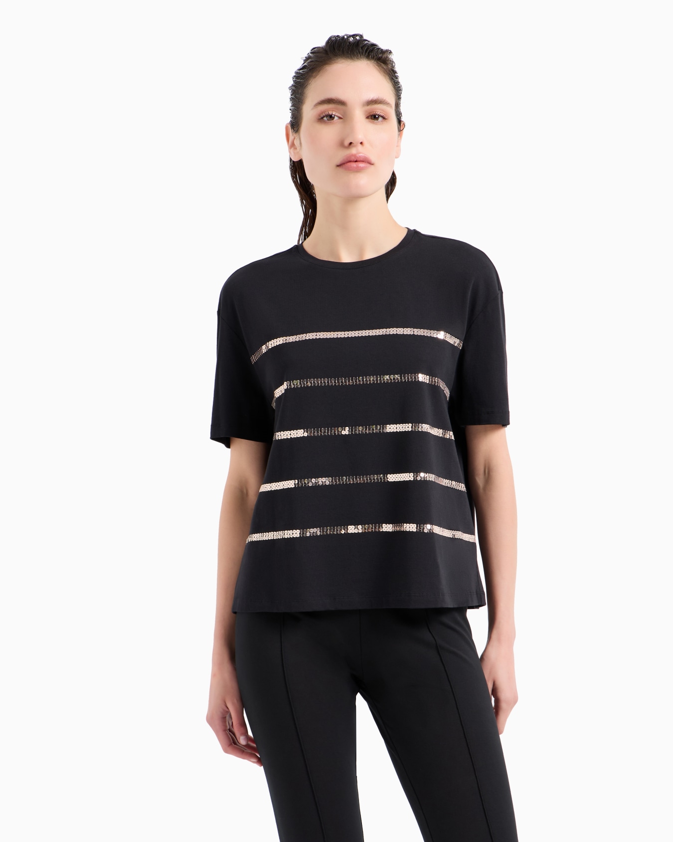 Precious crew-neck T-shirt in a stretch cotton and modal blend Slide 1