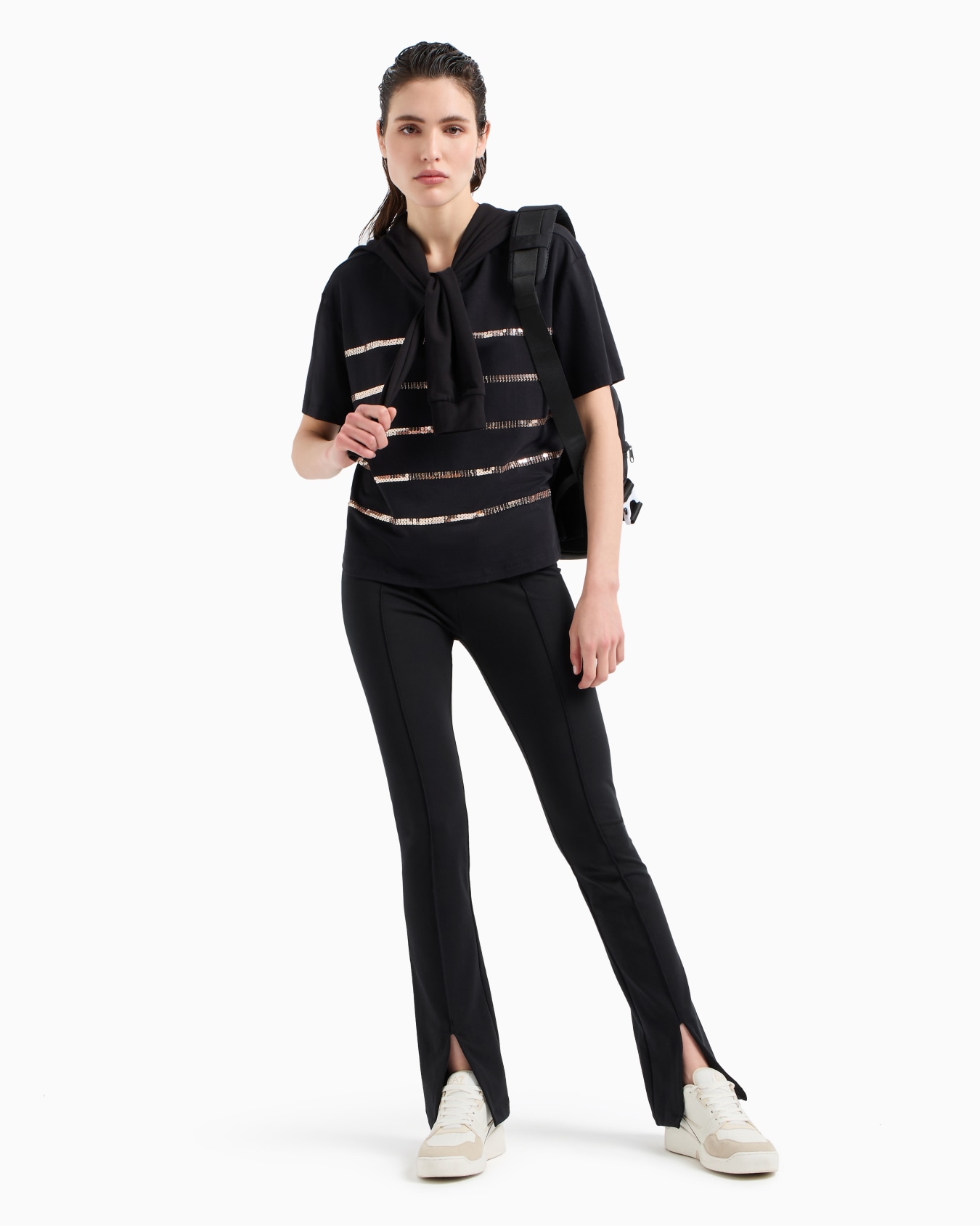 Precious crew-neck T-shirt in a stretch cotton and modal blend Slide 3