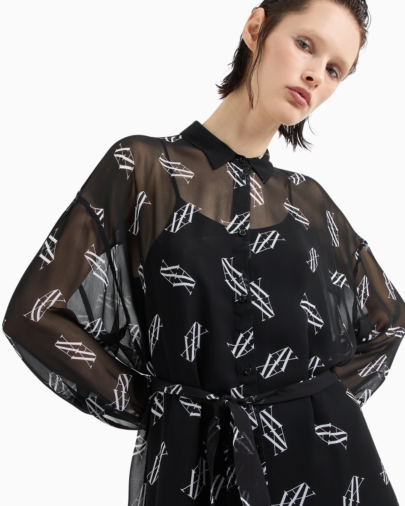 ASV Belted Chiffon Smock Dress Slide 4