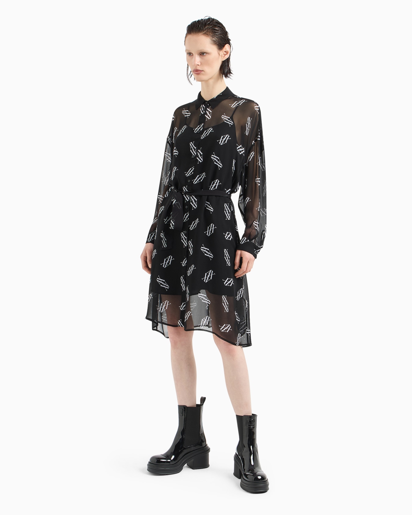ASV Belted Chiffon Smock Dress Slide 1