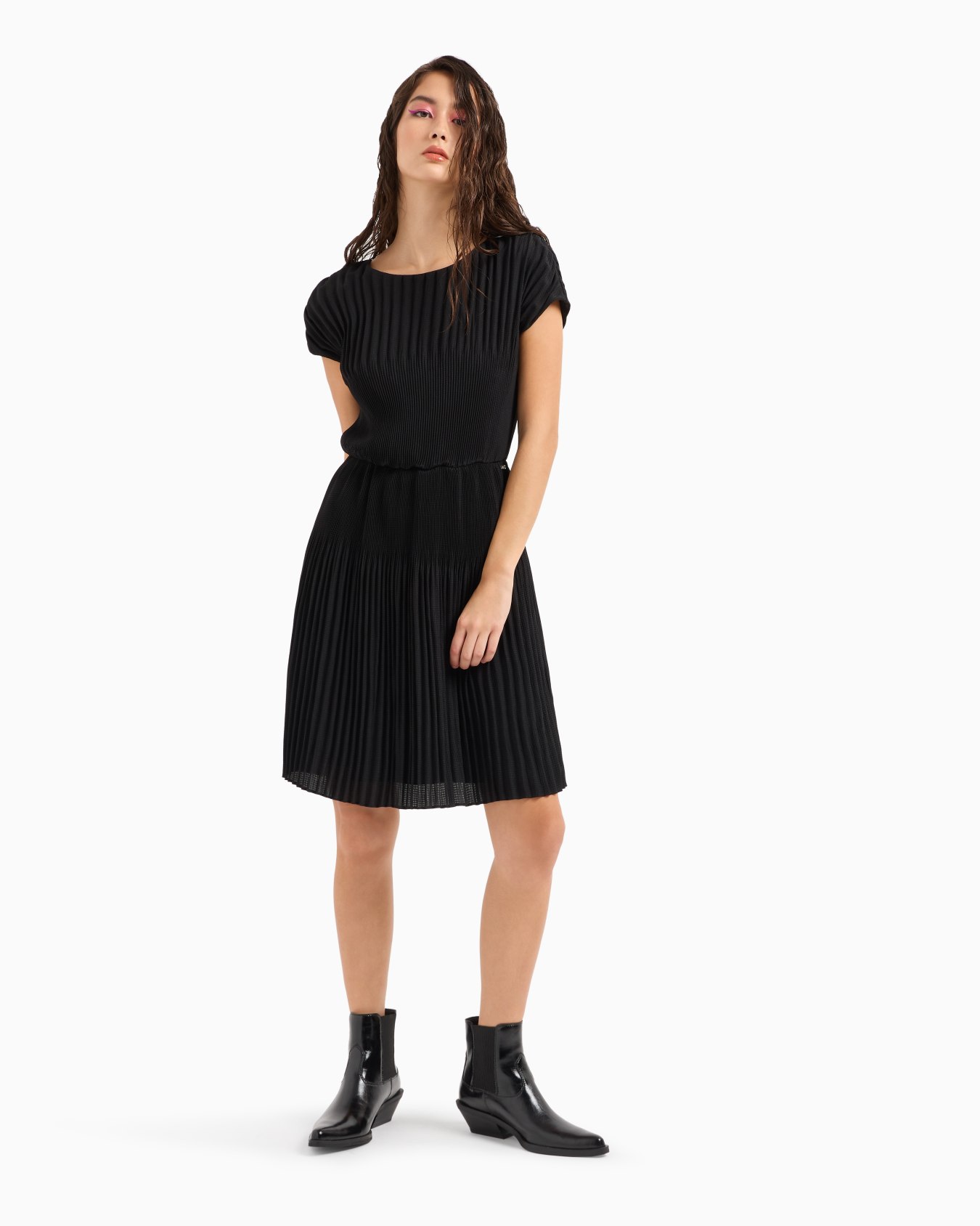 Pleated fabric midi dress Slide 1