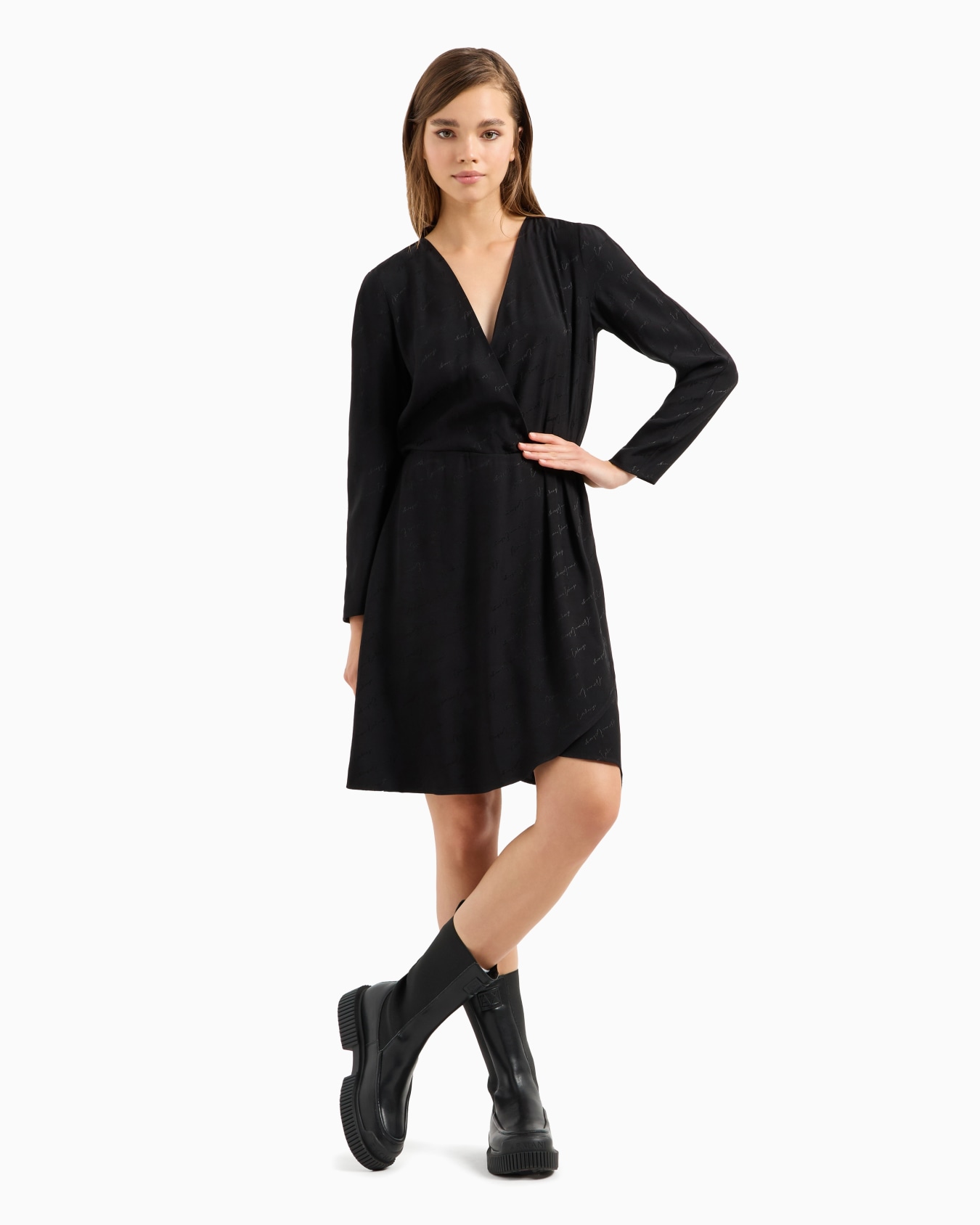 Satin dress with allover ASV logo Slide 1