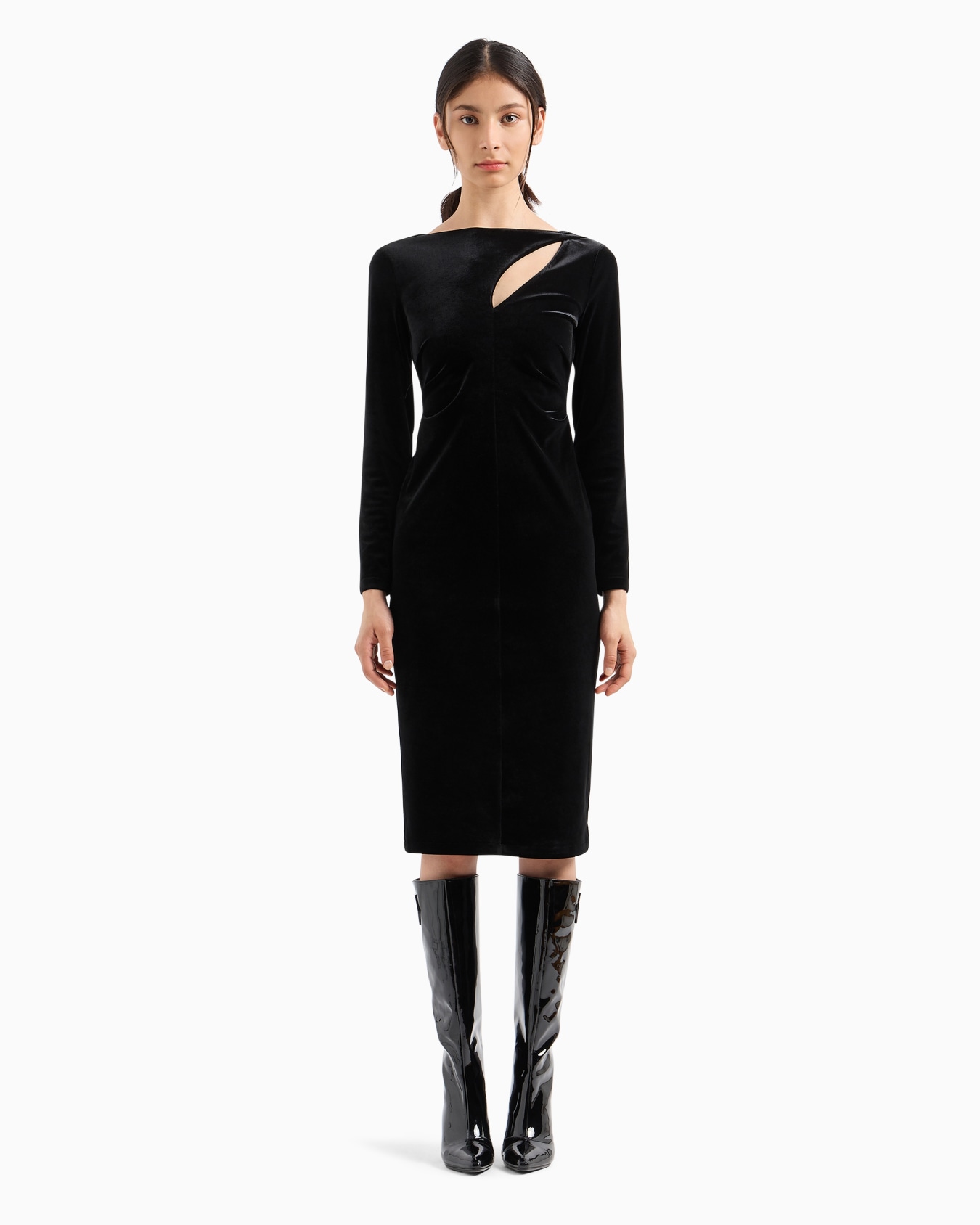 Velvet longuette dress with cut-out Slide 1