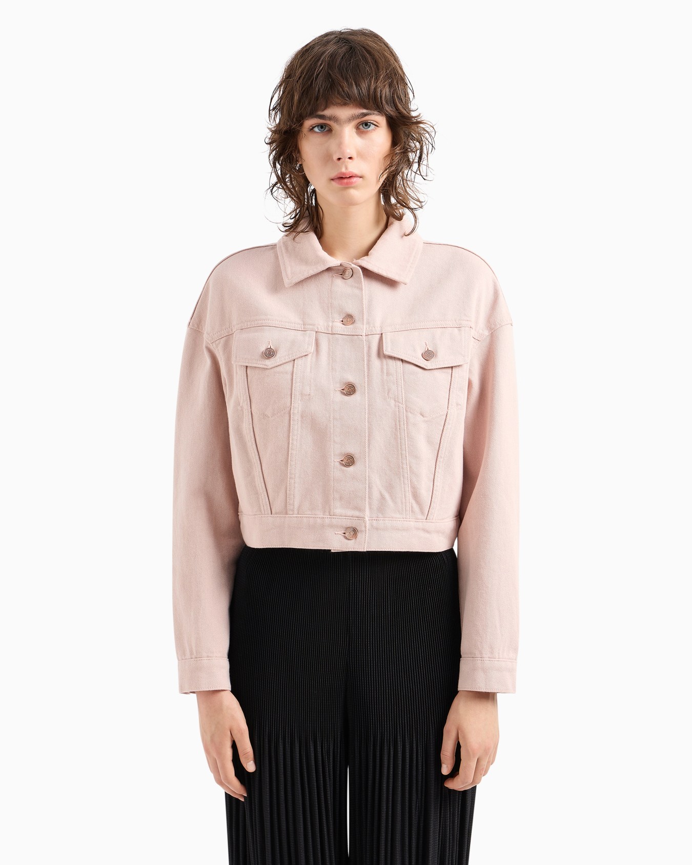 Cropped used effect denim jacket Slide 1