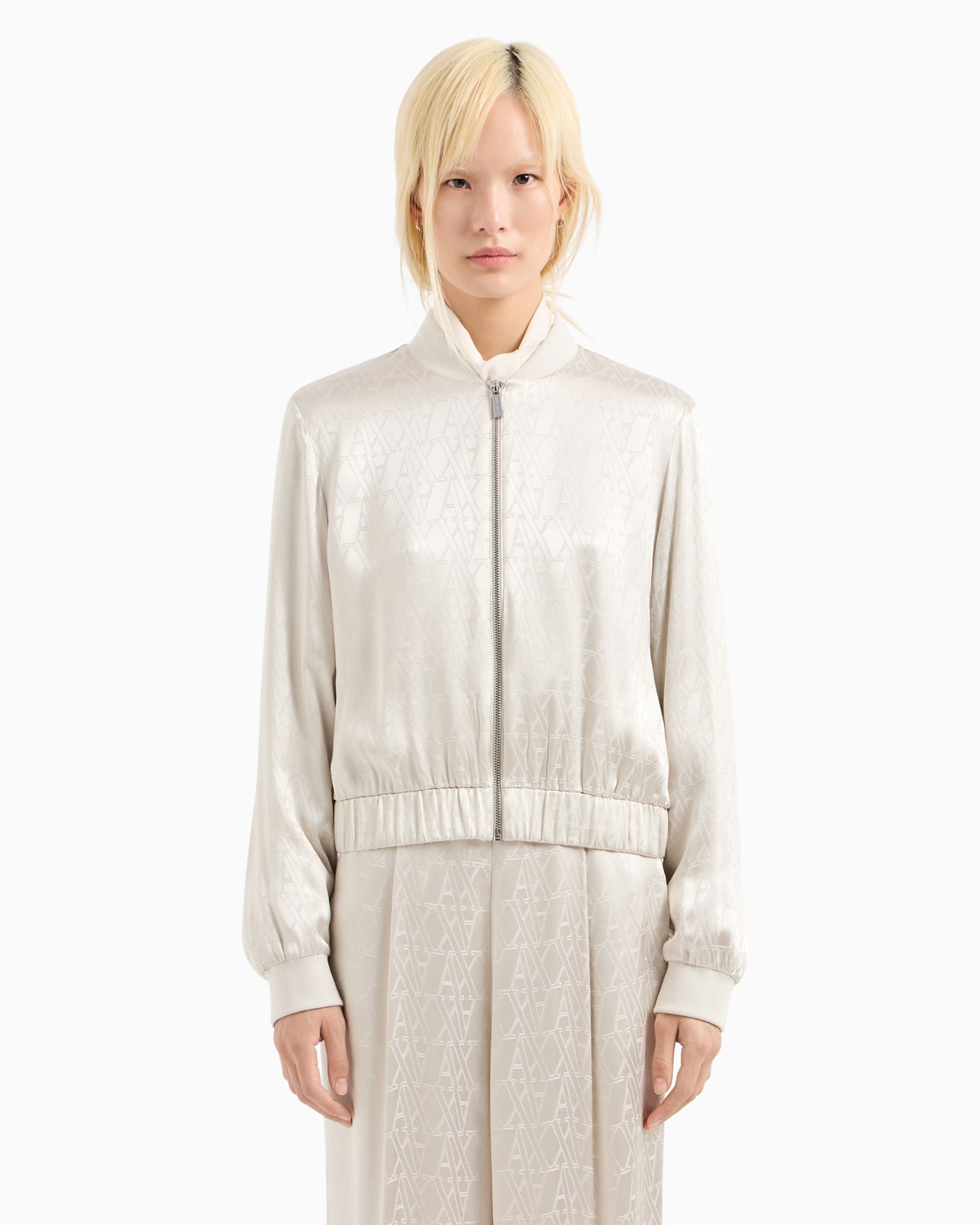 Bomber jacket in shiny fabric with allover ASV monogram Diapositiva 3