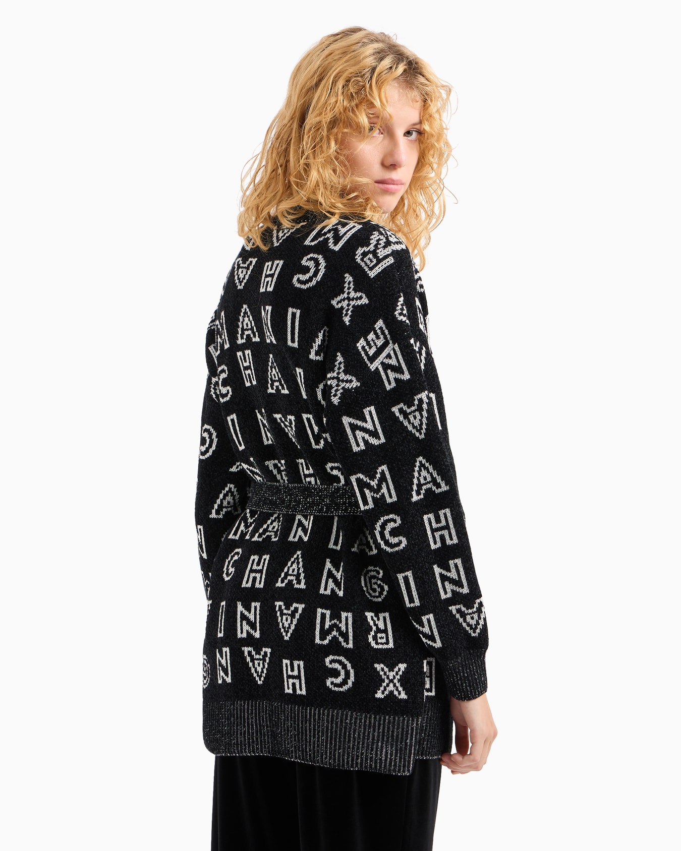 Maxi-cardigan with jacquard knit belt with ASV logo Slide 2