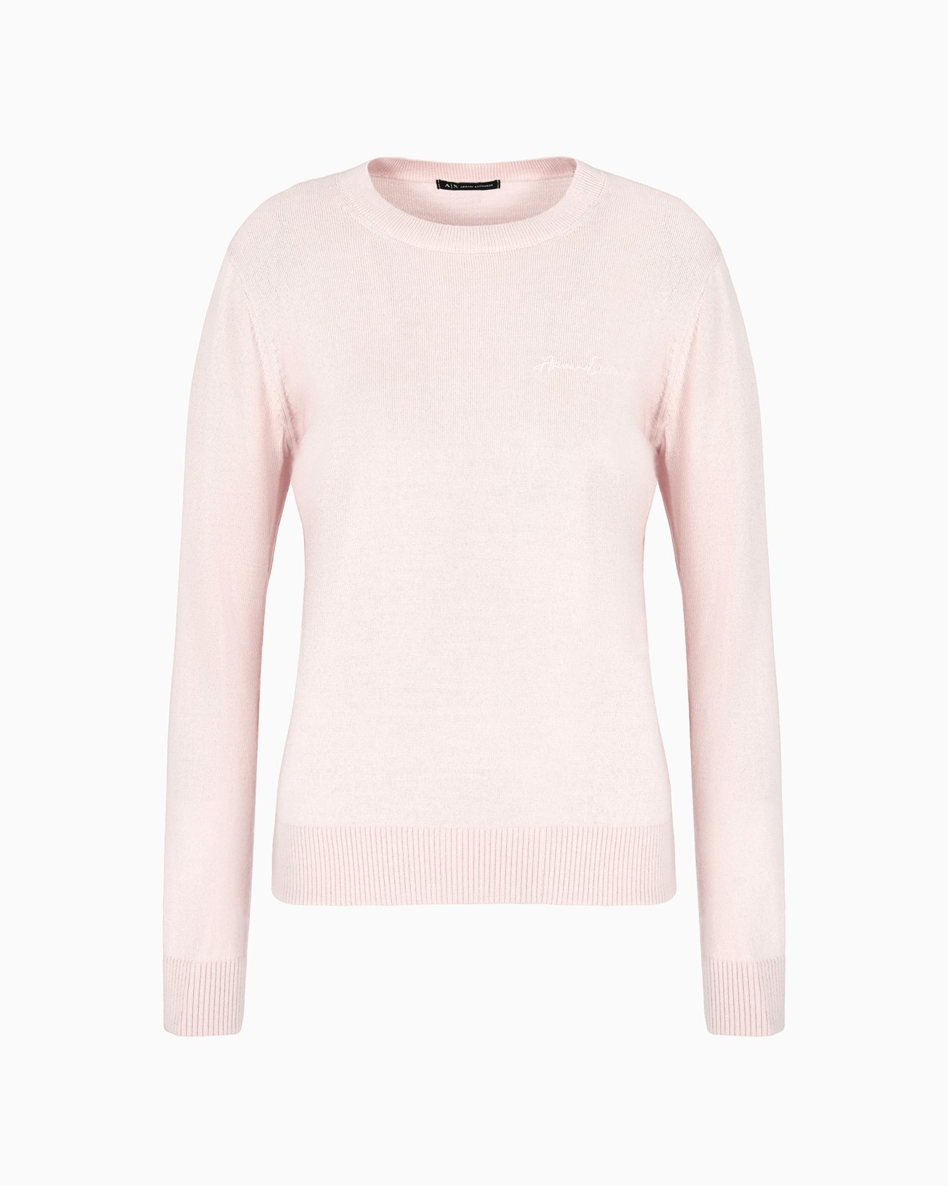 Round neck sweater with embroidered logo Slide 0