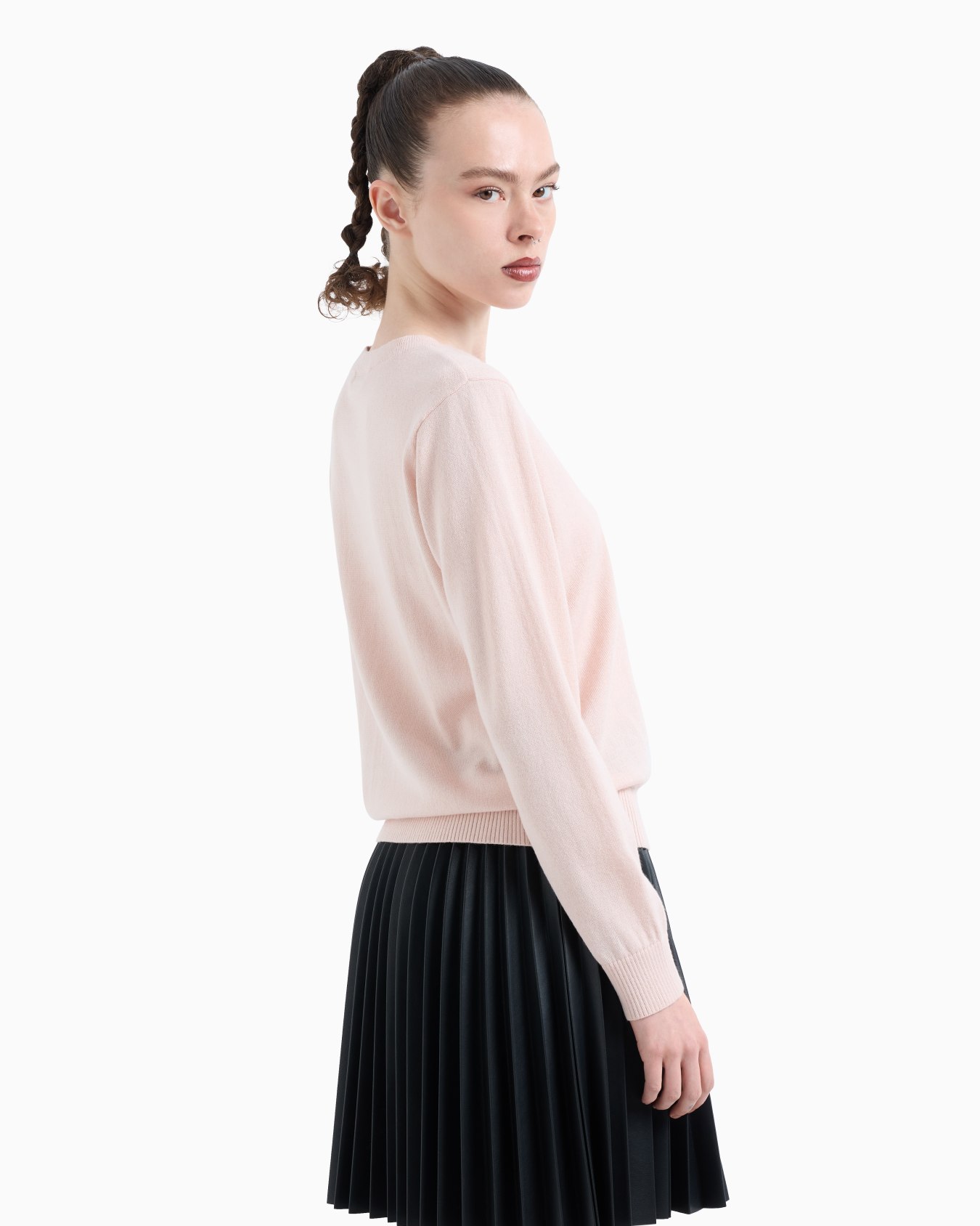 Round neck sweater with embroidered logo Slide 2
