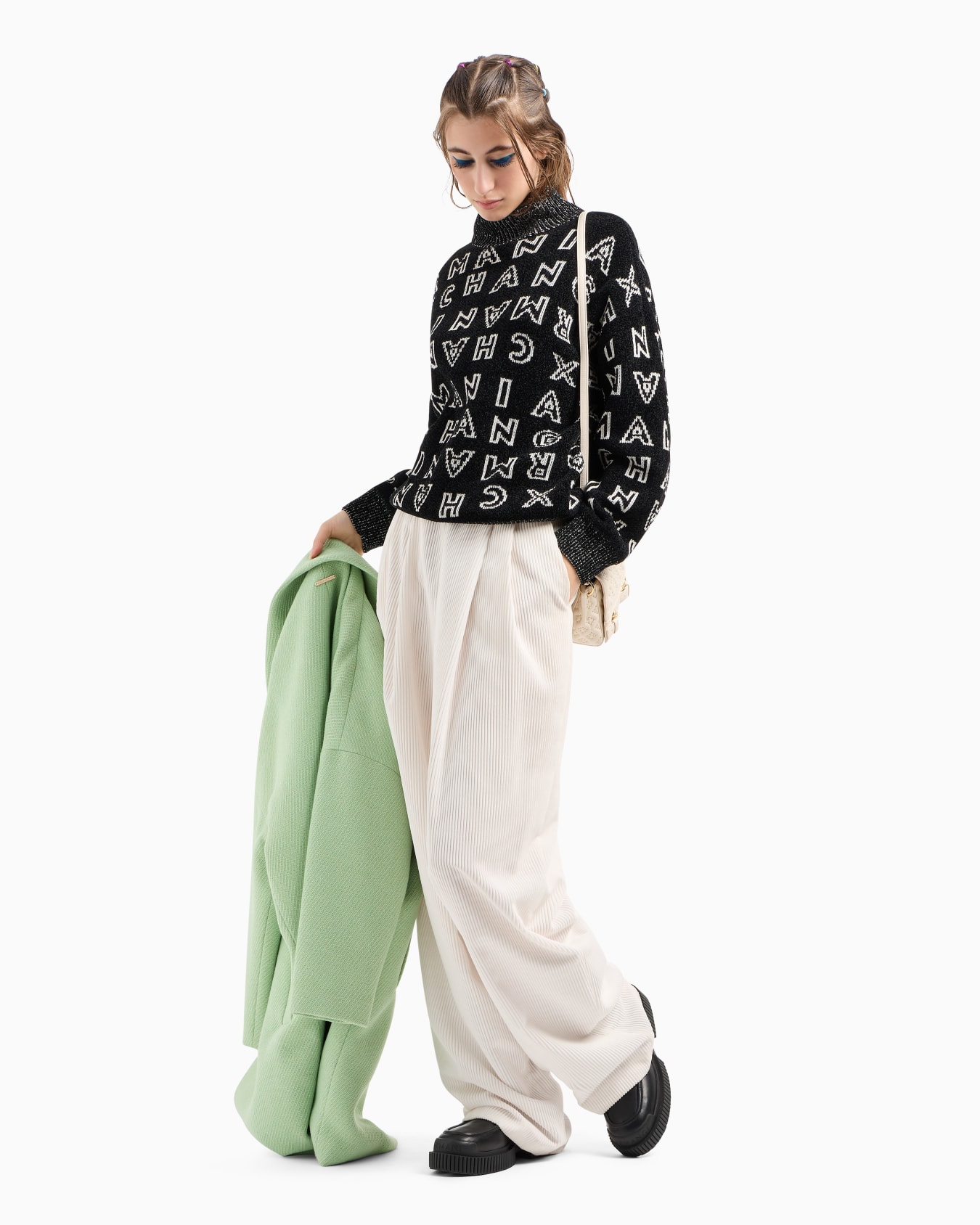 Knit turtleneck sweater with allover jacquard logo Slide 3