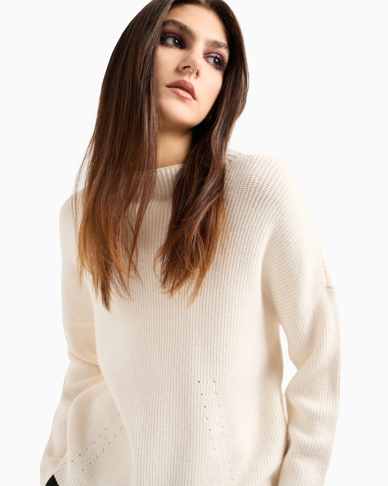 Ribbed sweater with perforated details Slide 4