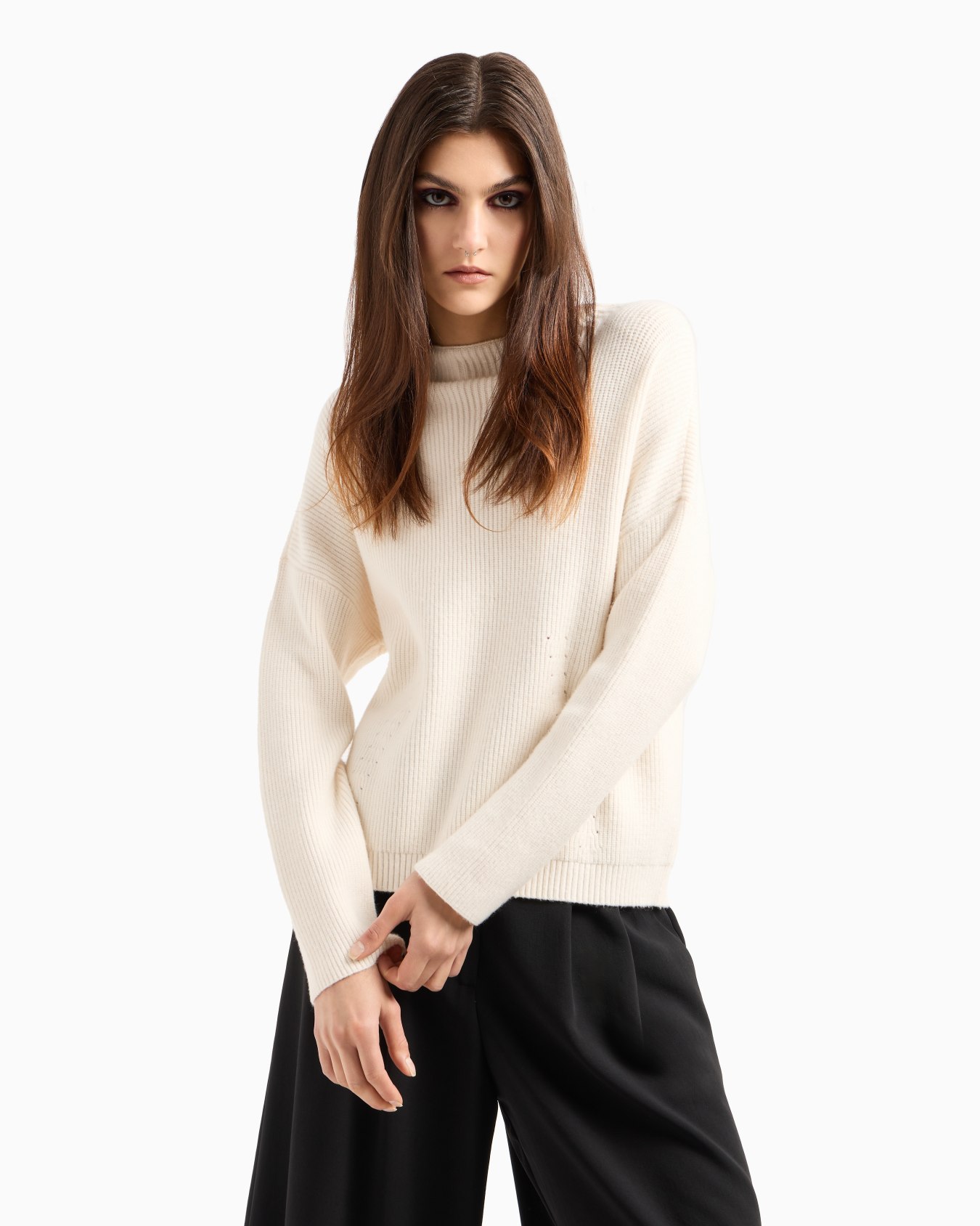 Ribbed sweater with perforated details Slide 1