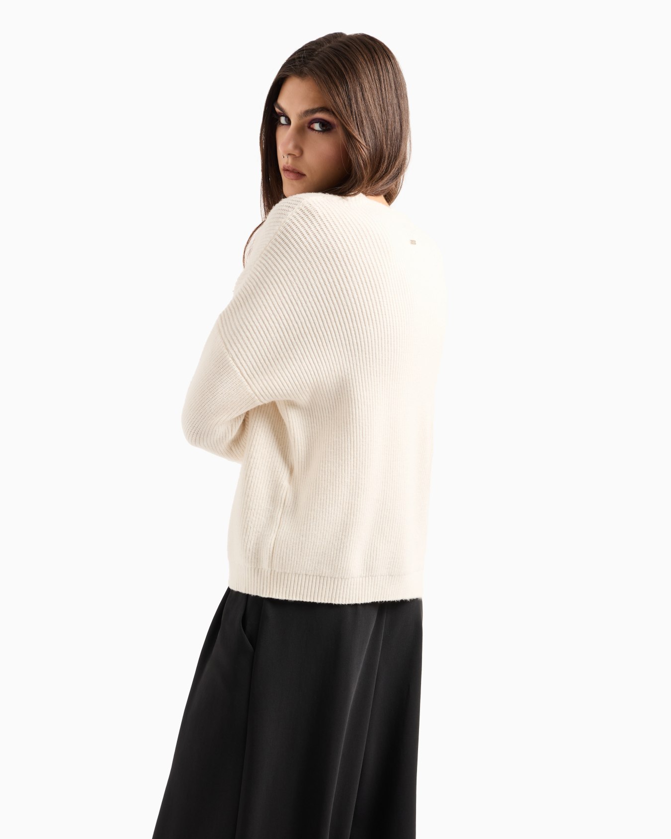 Ribbed sweater with perforated details Slide 2