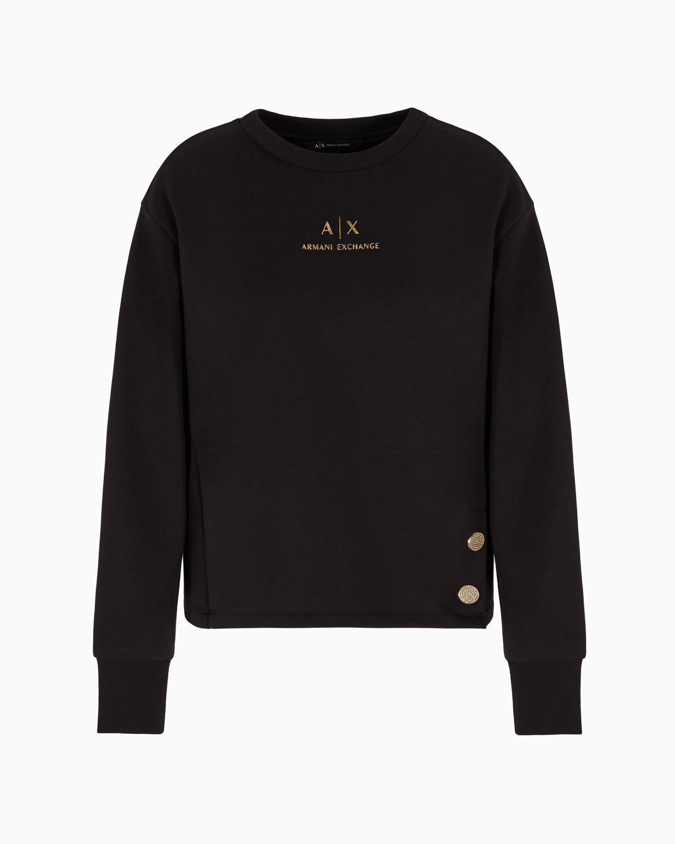 Crewneck sweatshirt with gold logo and buttons Slide 0