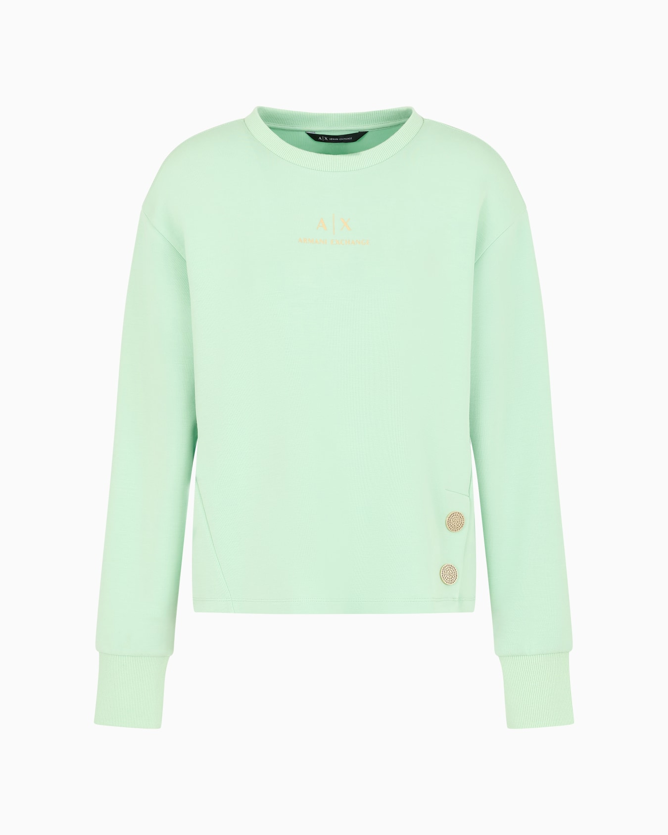 Crewneck sweatshirt with gold logo and buttons Slide 0