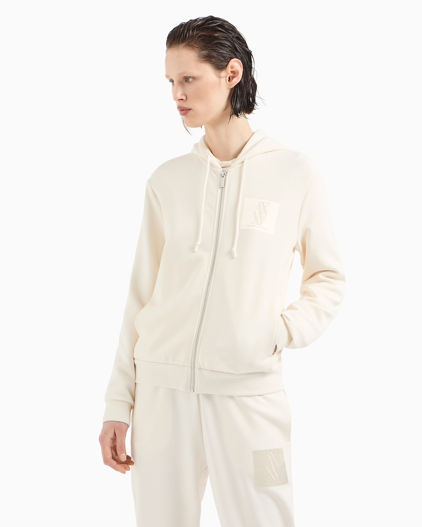Zip-up hoodie with monogram logo patch Slide 1