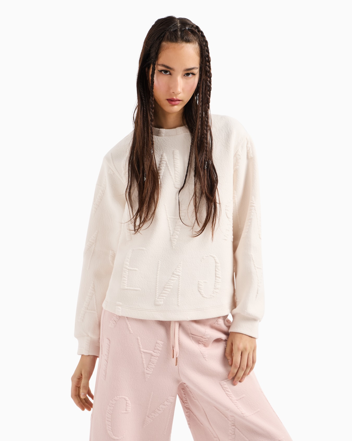 Crewneck sweatshirt with embossed lettering in tone Slide 1