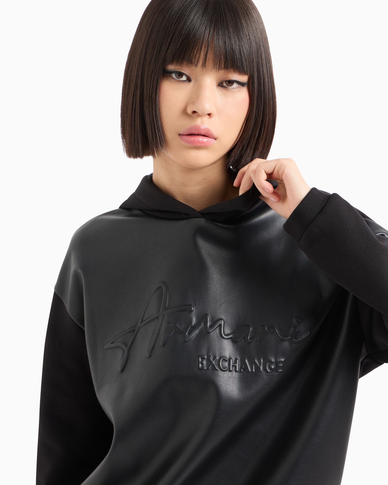Sweatshirt in eco-leather and French terry with embossed logo Slide 4