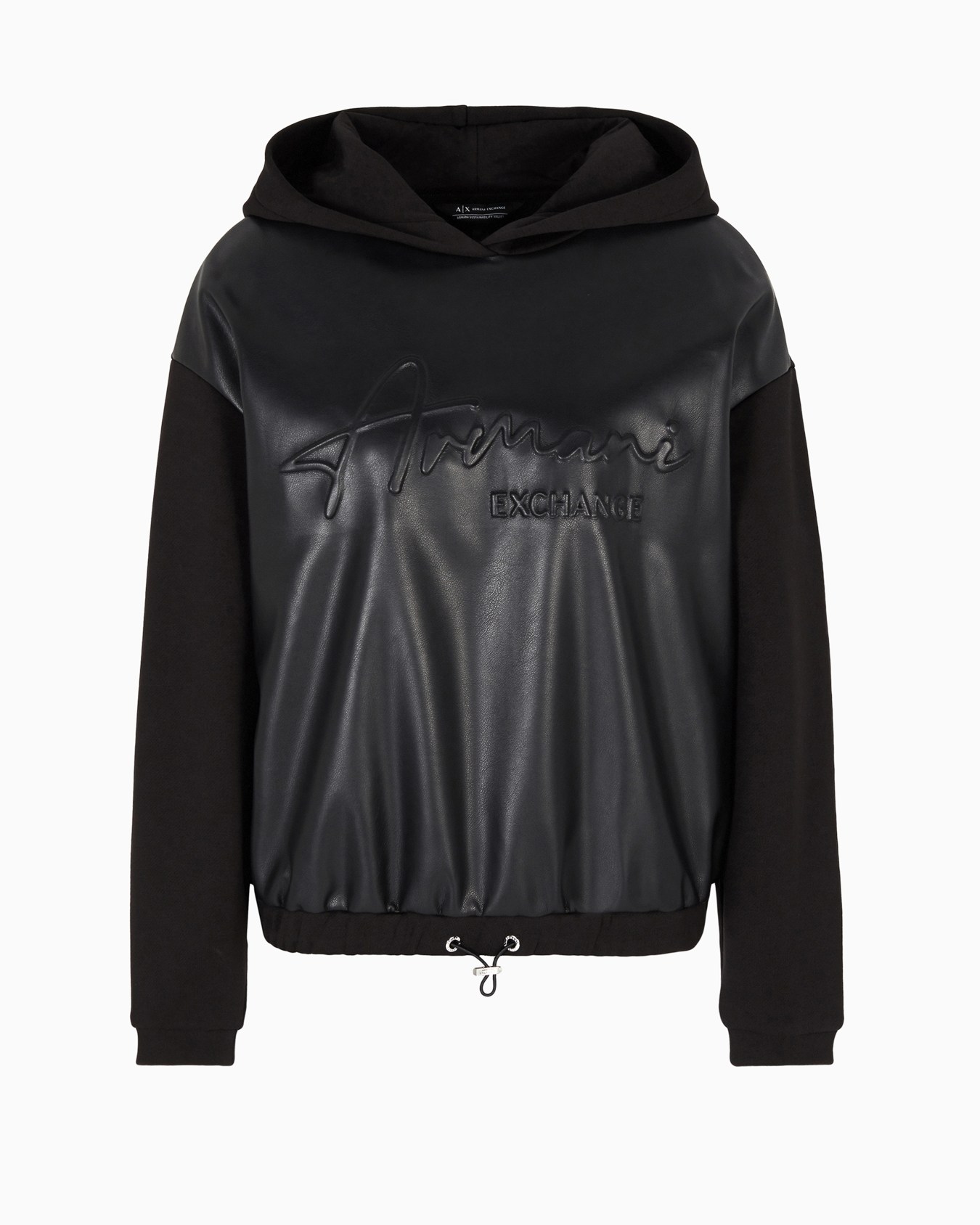 Sweatshirt in eco-leather and French terry with embossed logo Slide 0