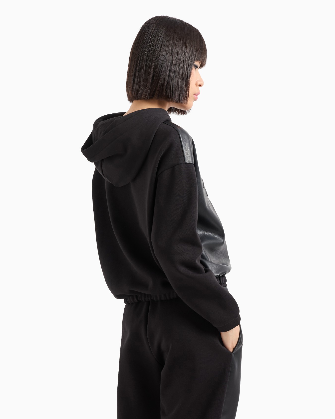 Sweatshirt in eco-leather and French terry with embossed logo Slide 2