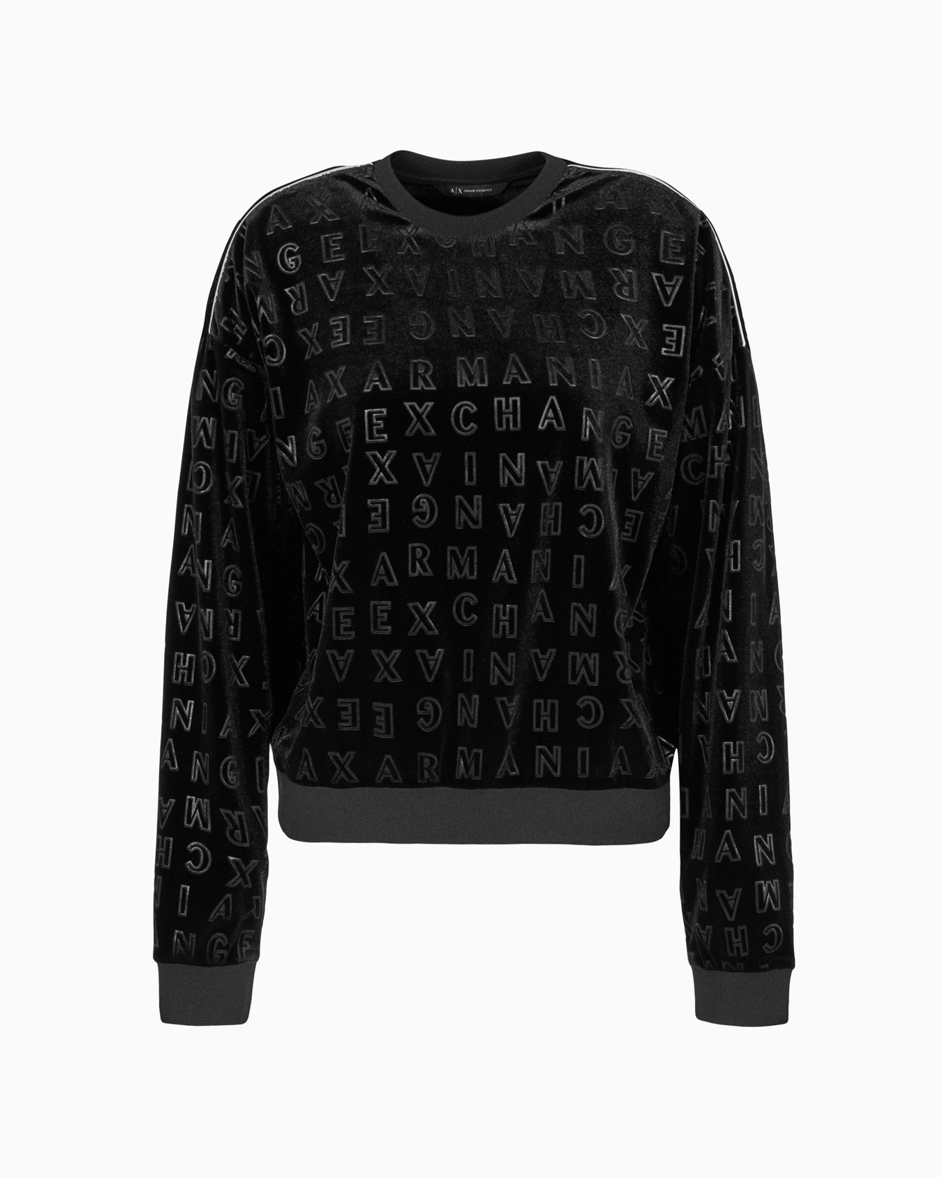Velvet crewneck sweatshirt with allover logo Slide 0