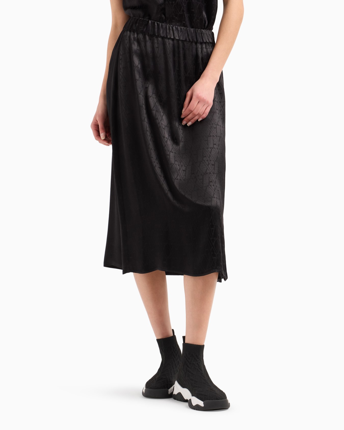 ASV Monogram Satin Midi Skirt Slide 1