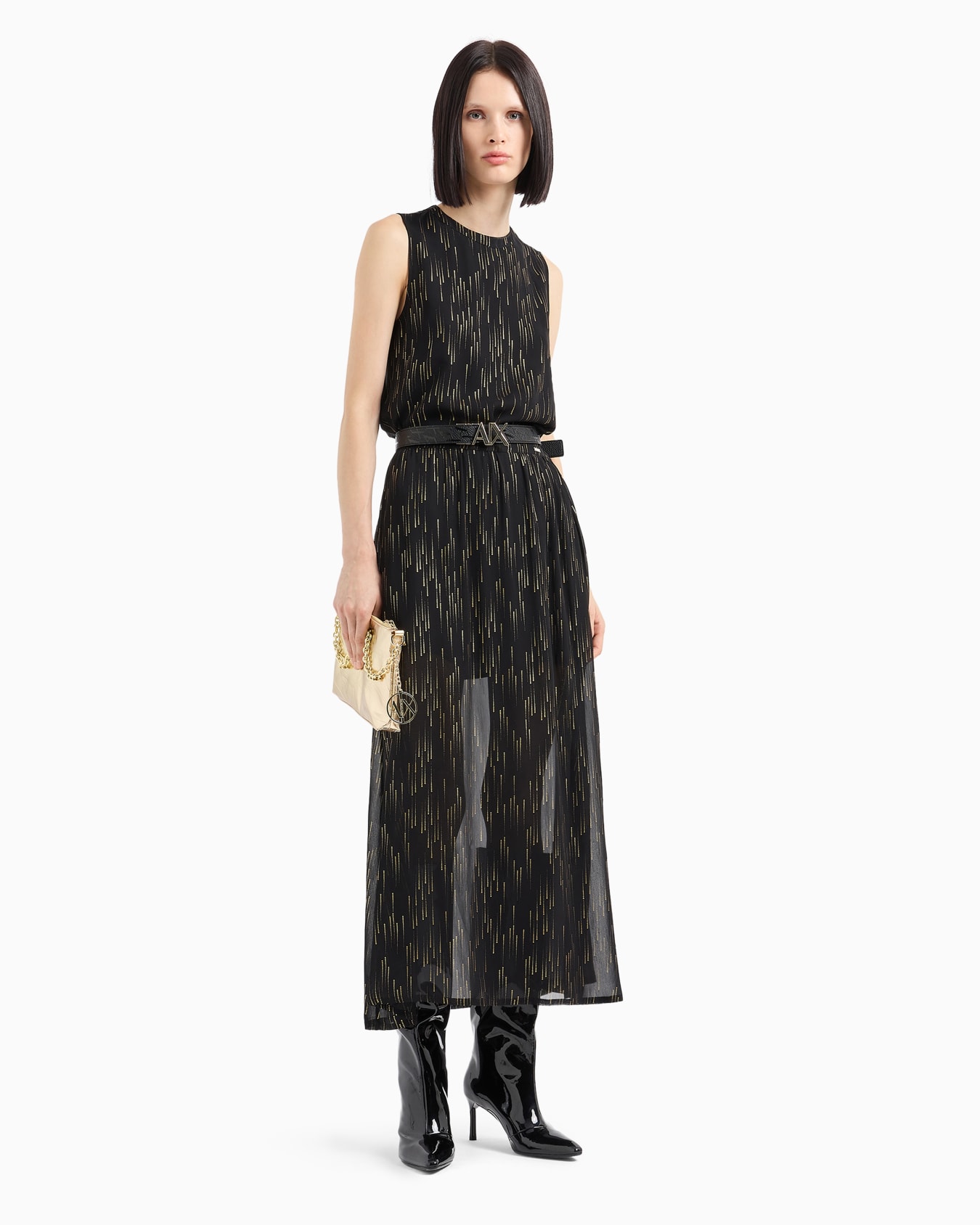 Longuette skirt in transparent voile and lurex Slide 3